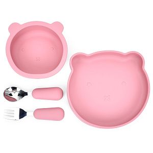 Набір силіконового посуду ME 1174-1 Bear Mauve Rose